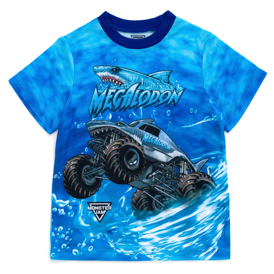 Monster Jam Megalodon Boys' 2-Piece Pajama Tee and Shorts Set Blue