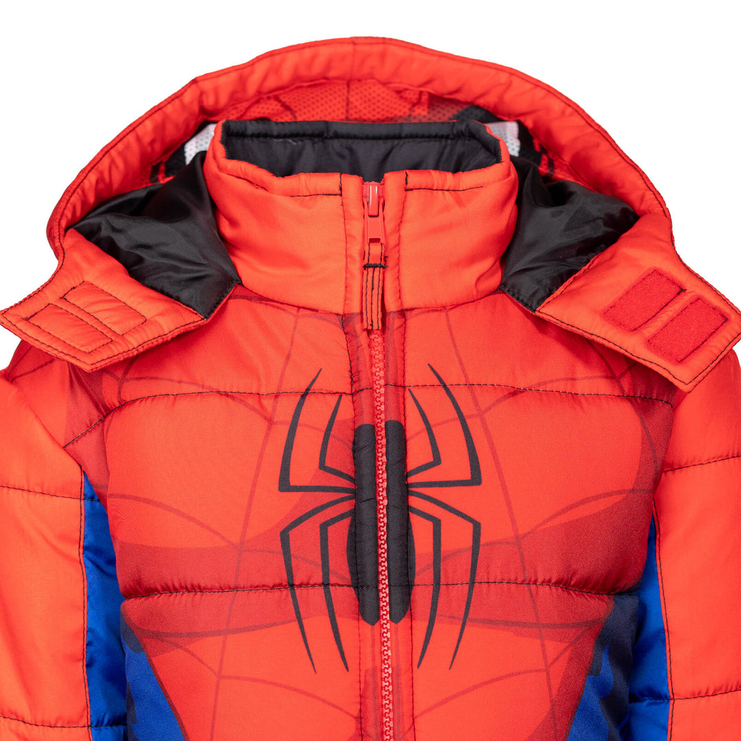 Marvel Spider-Man Boys' Hooded Zip-Up Puffer Jacket Red Blue