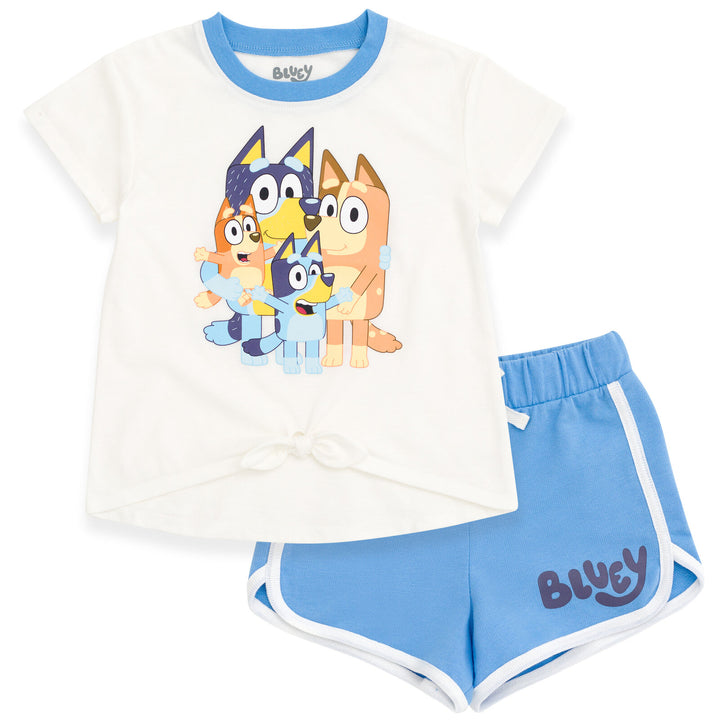 Bluey Girls' 2-Piece T-Shirt and Dolphin Shorts Set Family White