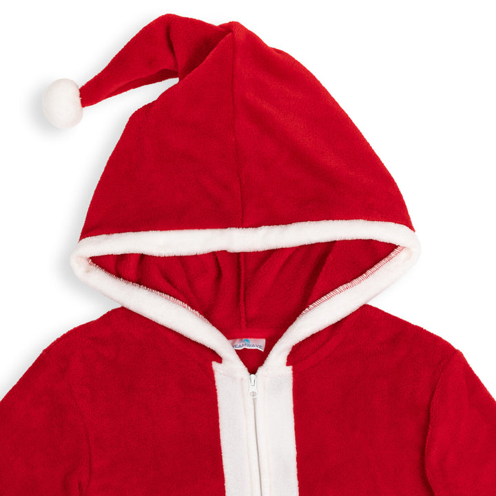 Dreamwave Santa Adult Men or Women Christmas Fleece Hooded One Piece Pajama Red
