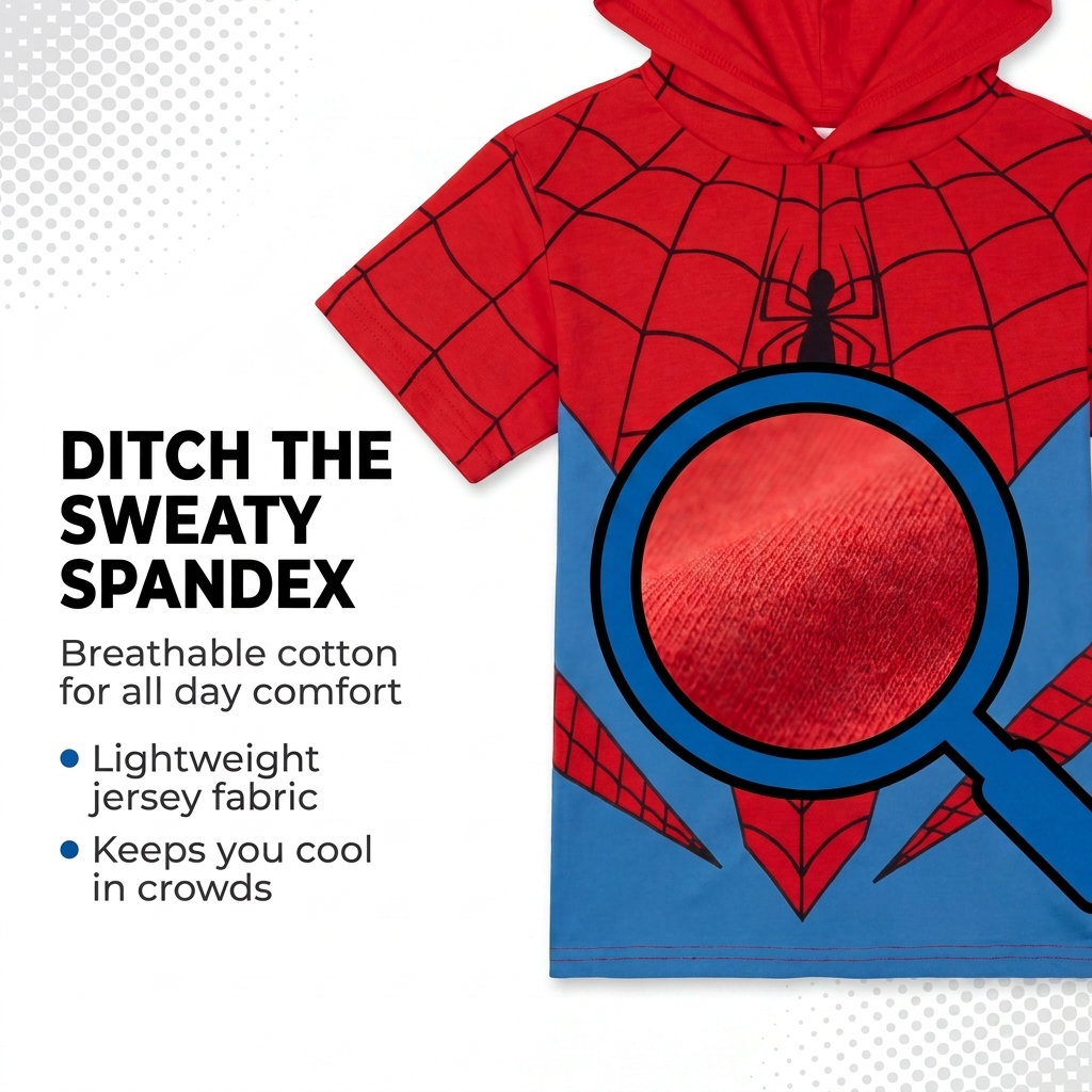 Marvel Spider-Man Adult Men or Women Cosplay Hooded T-Shirt Red Blue
