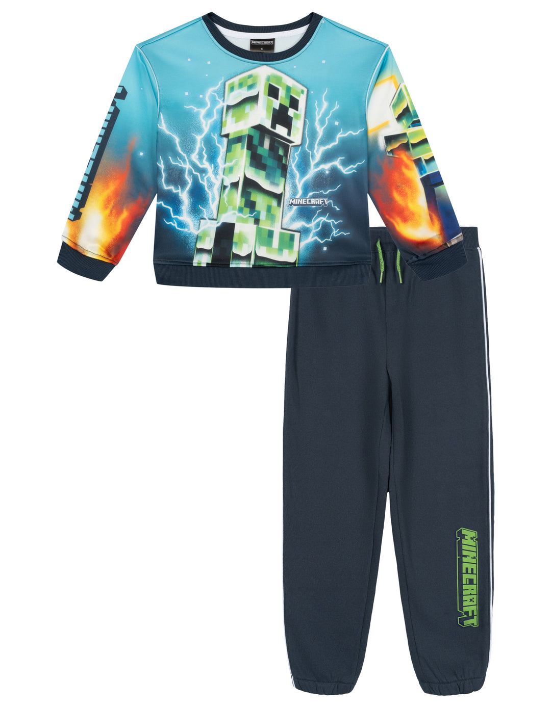 Minecraft Boys' Fleece 2-Piece Sweatshirt and Pants Set Dark Navy Creeper