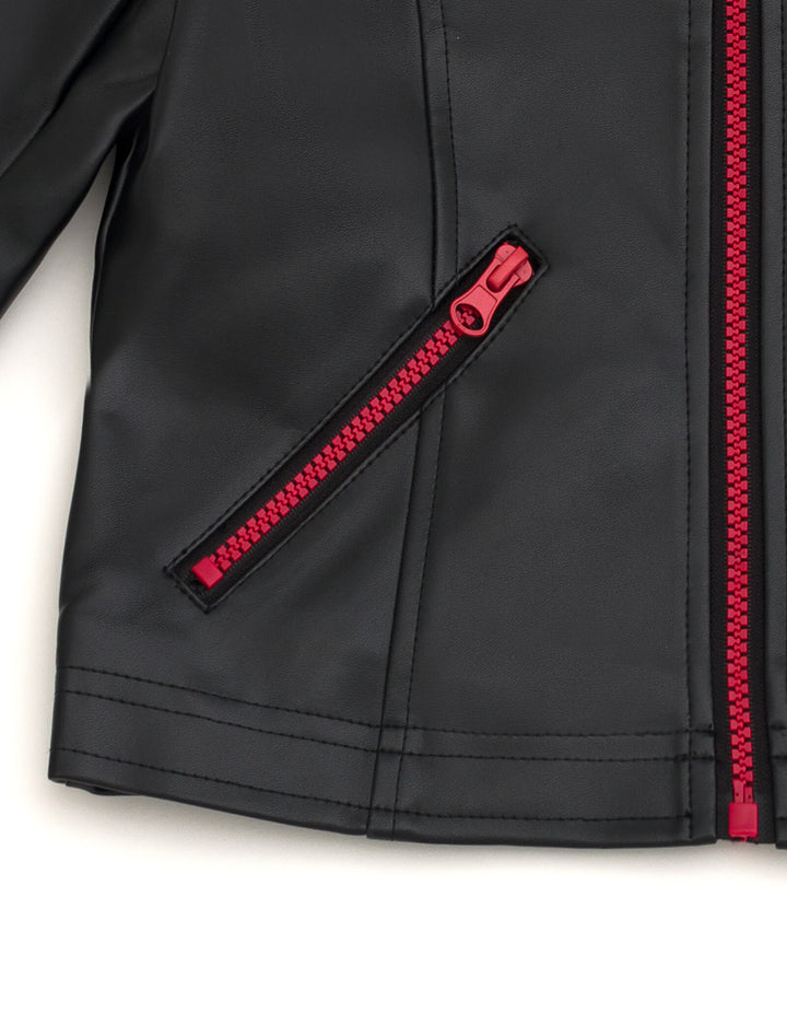 Marvel Spider-Man Boys' Zip-Up Leather Jacket Black Red