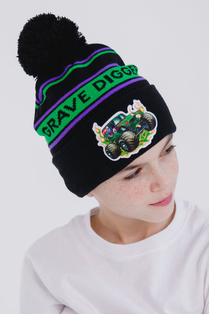 Monster Jam Grave Digger Matching Family Knit Beanie Hat Black