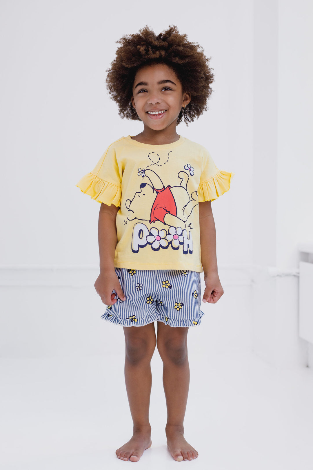 Disney Winnie the Pooh Girls' 2-Piece T-Shirt and Shorts Set Yellow Blue
