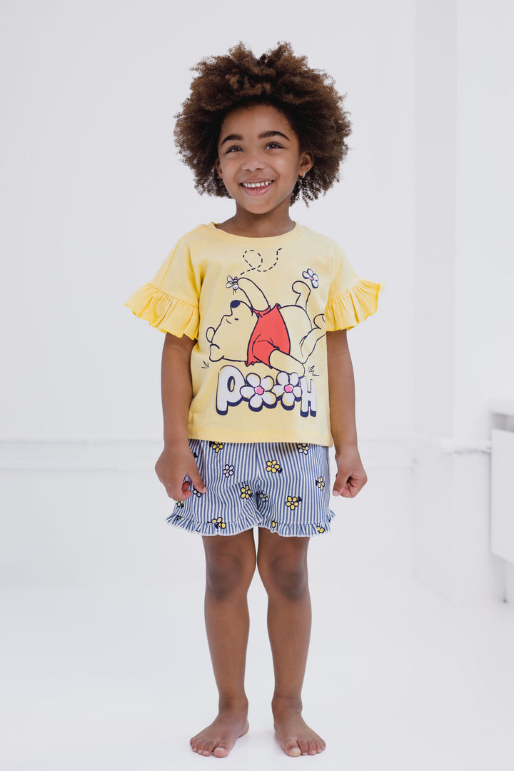 Disney Winnie the Pooh Girls' 2-Piece T-Shirt and Shorts Set Yellow Blue