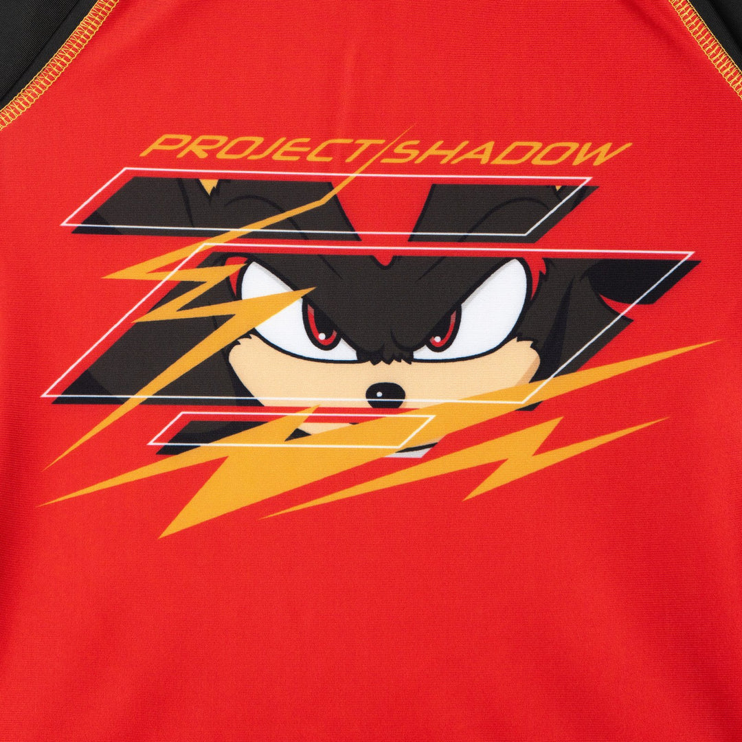 SEGA Sonic the Hedgehog Shadow 2-Piece Rash Guard and Swim Trunks Set Red Black