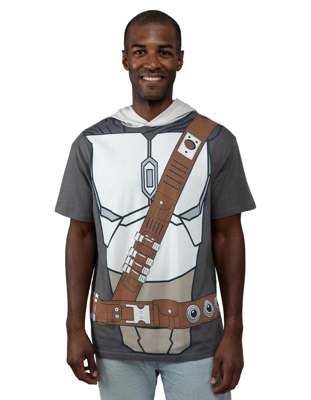 Star Wars The Mandalorian Adult Men or Women Cosplay Hooded T-Shirt Grey