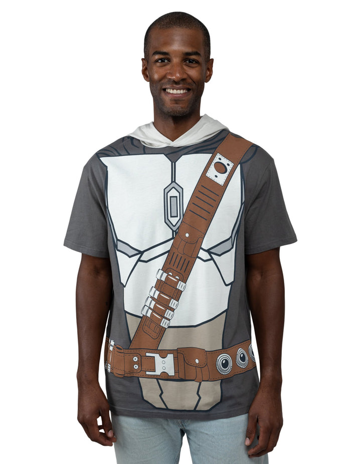 Star Wars The Mandalorian Adult Men or Women Cosplay Hooded T-Shirt Grey