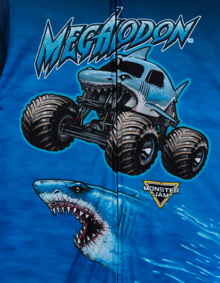 Monster Jam Megalodon Boys' Fleece Hooded One Piece Blue