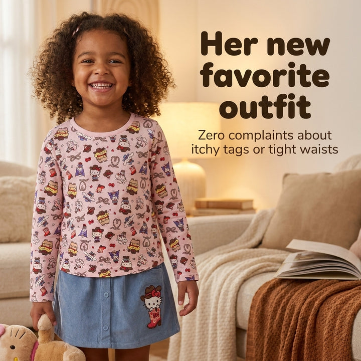 Hello Kitty Girls' Long Sleeve Tee and Corduroy Skirt Set Pink Blue