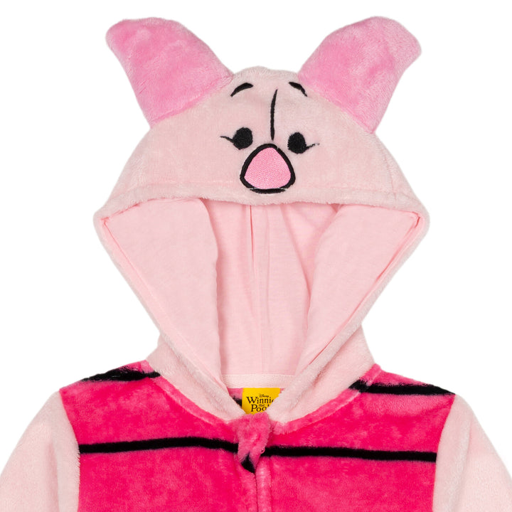 Disney Winnie the Pooh Piglet Girls' Cosplay Fleece Hooded Coverall Pink Stripe