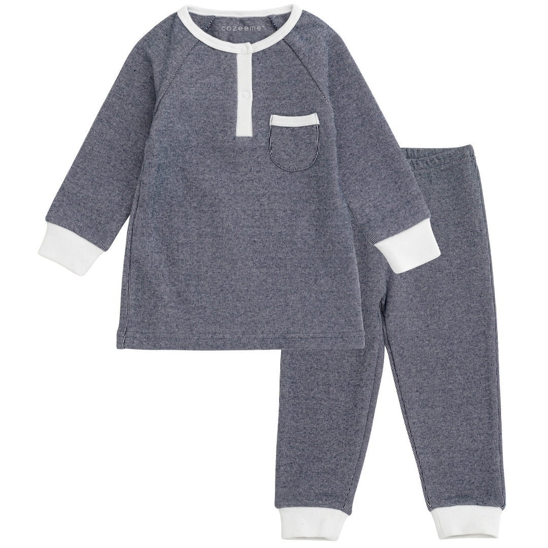 Cozeeme Boys' Loungewear 2-Piece Tee and Pants Set Navy White Stripe