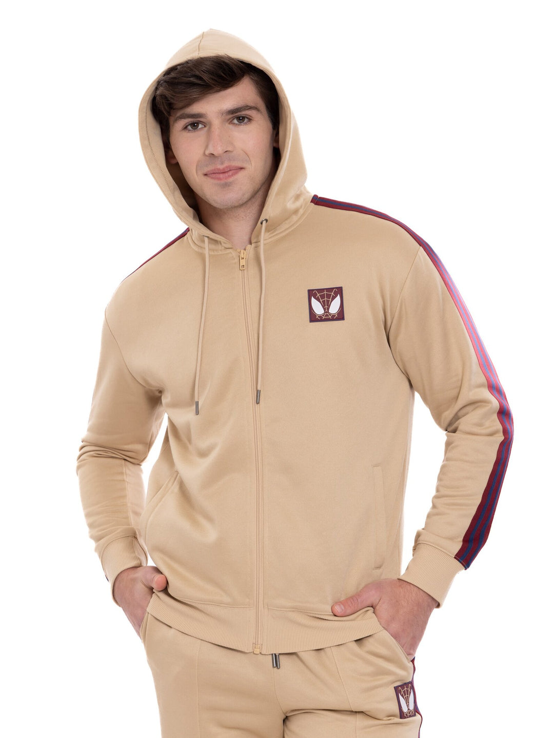 Marvel Spider-Man Men's Zip-Up Hooded Sweatshirt Tan