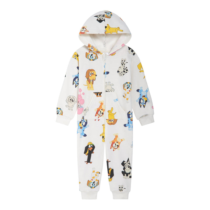 Bluey Girls' Loungewear Fleece Hooded One Piece Friends Cream