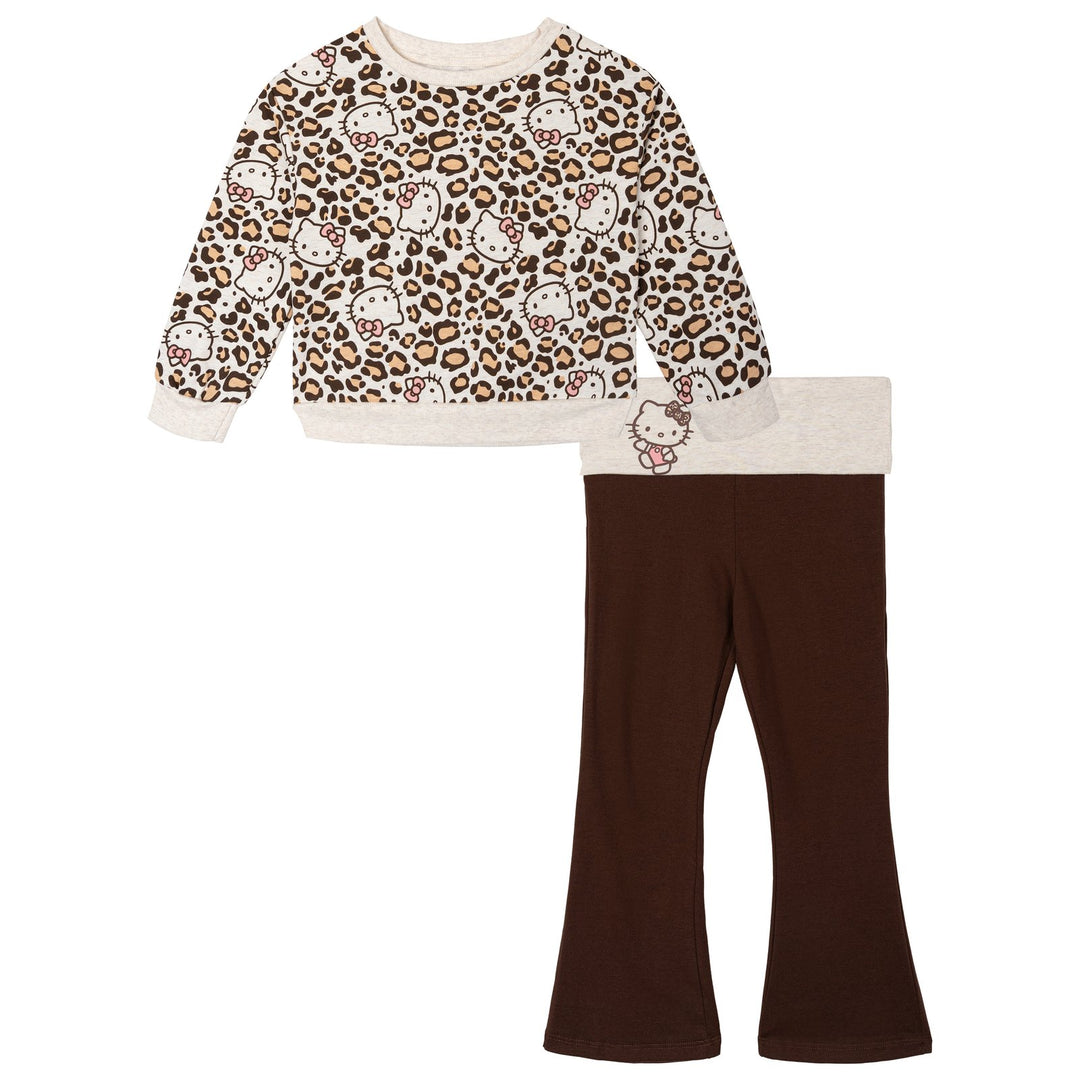 Hello Kitty Girls' Fleece Sweatshirt and Flare Leggings Set Oatmeal
