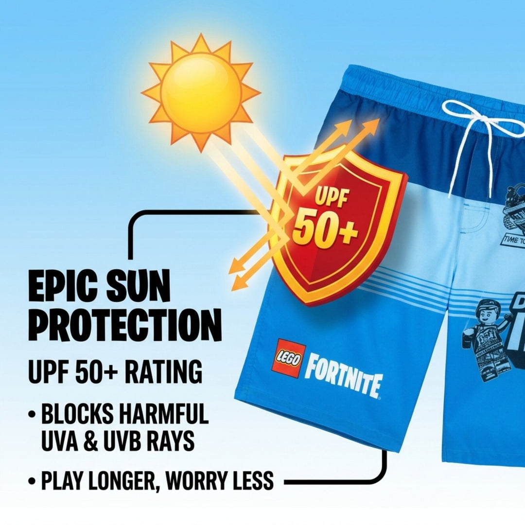 LEGO Fortnite Men's UPF 50+ Swim Trunks Peely Blue