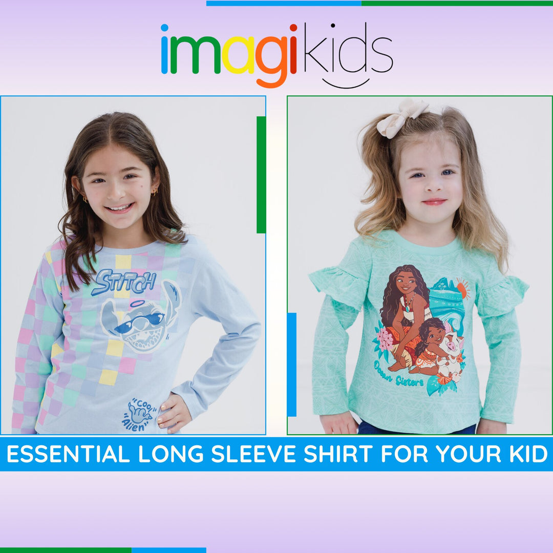 Disney Moana Girls' 2-Pack Long Sleeve T-Shirts Cream Green
