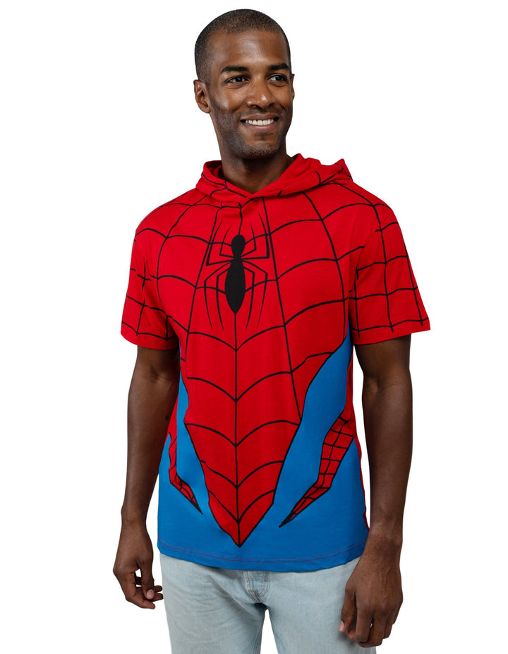 Marvel Spider-Man Adult Men or Women Cosplay Hooded T-Shirt Red Blue