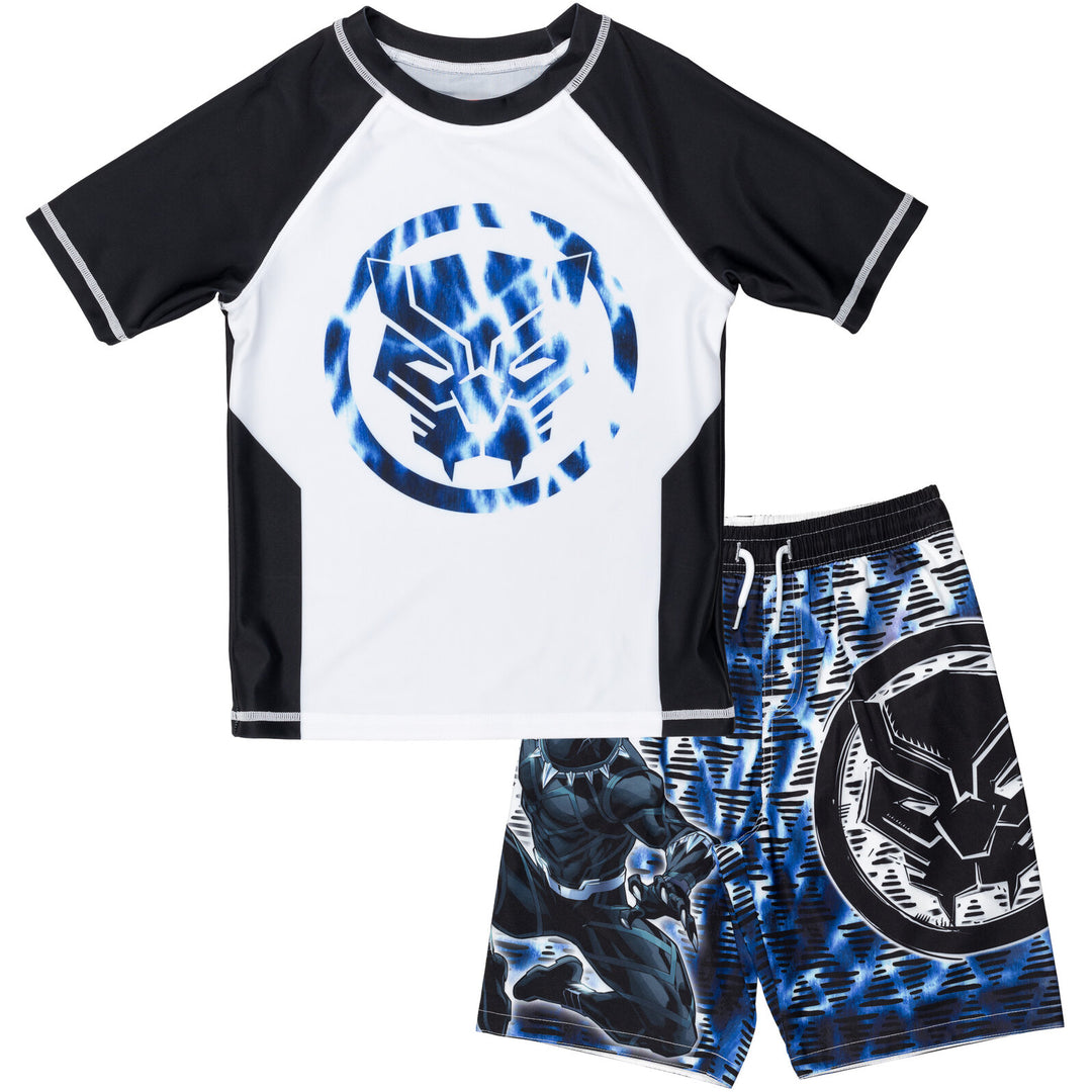 Marvel Avengers Black Panther Swimwear 2-Piece Rash Guard and Trunks Set Blue