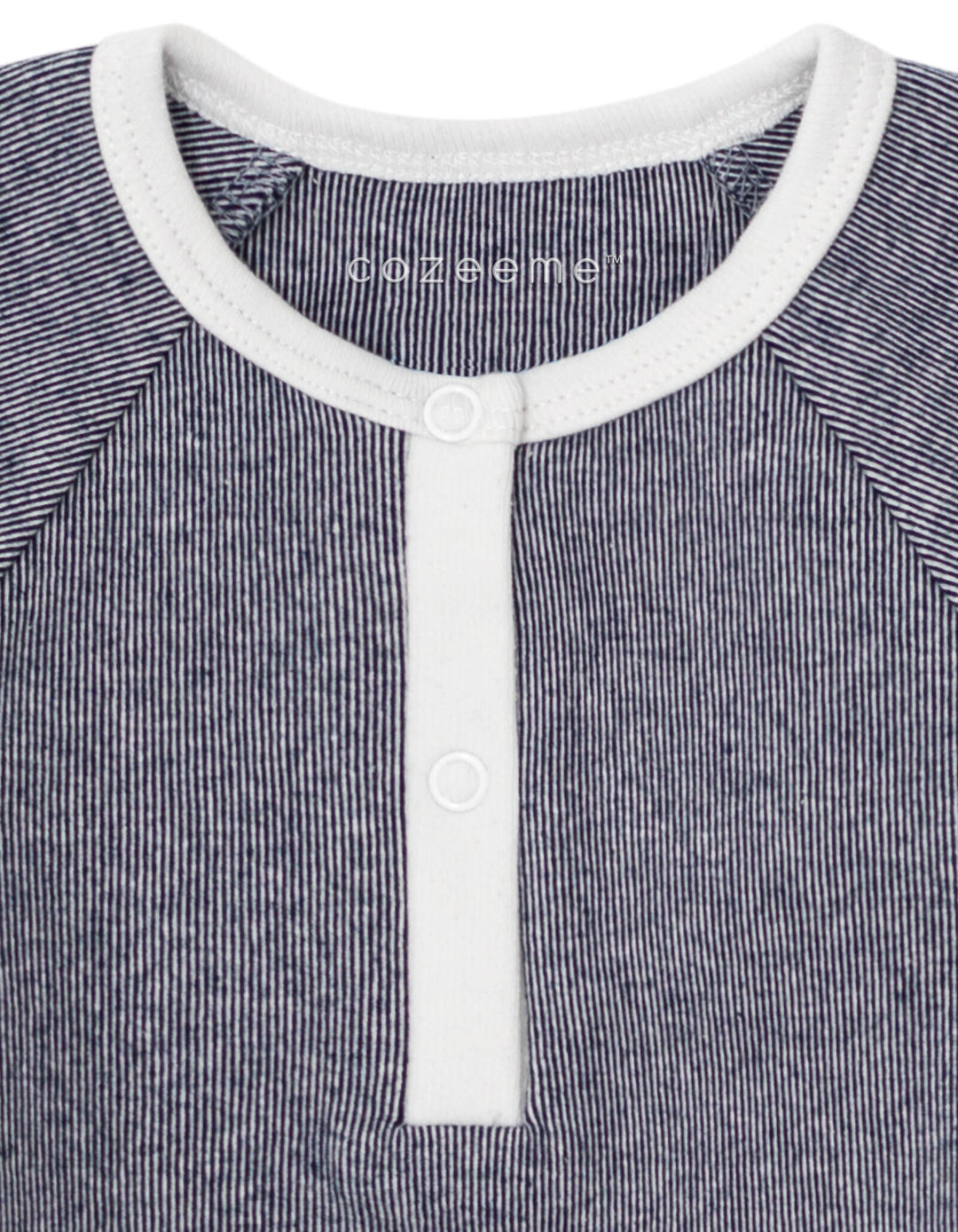 Cozeeme Baby Boy or Girl Footed Sleep N Play Navy White Stripe