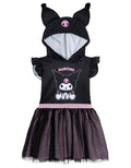 Hello Kitty Girls' Cosplay Hooded Tutu Dress Kuromi Jet Black Pink