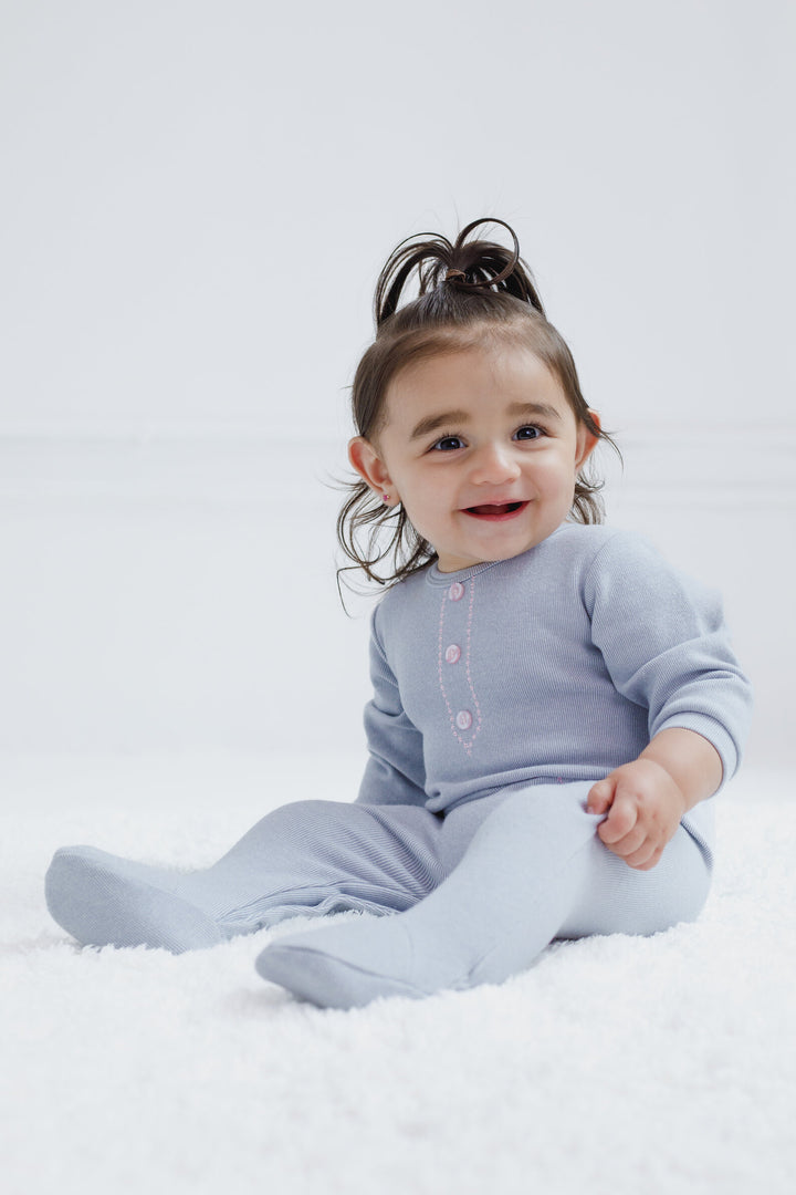 Cozeeme Baby Girls' Footed One Piece Sleep N' Play Grey Pink Hearts