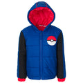 Pokemon Boys' Full Zip Hooded Puffer Jacket Blue Black
