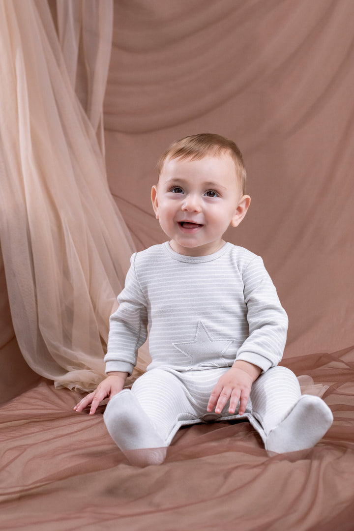 Cozeeme Baby Boy or Girl Footed Sleep N Play Beige Star Stripe