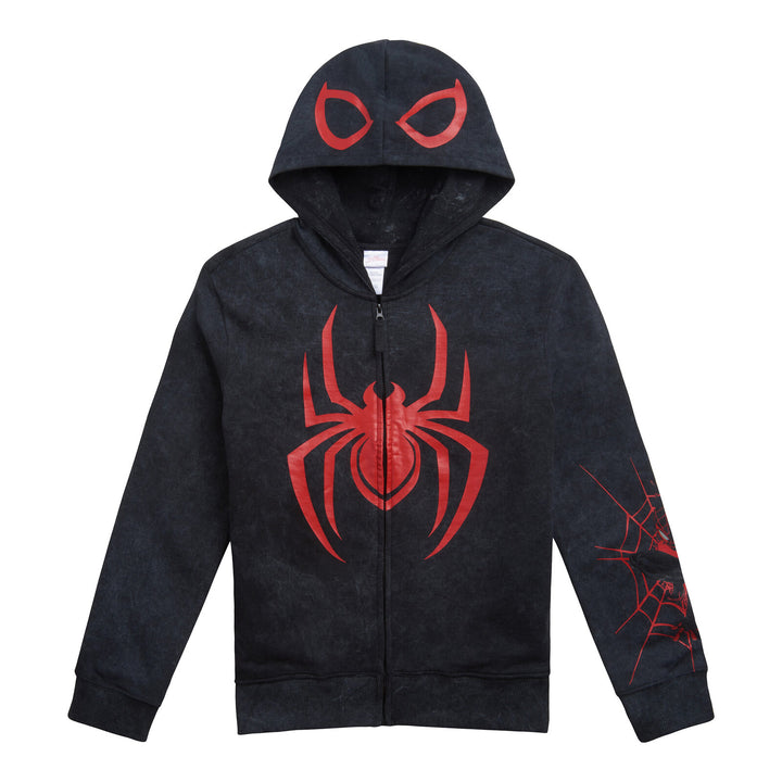 Marvel Spider-Man Cosplay Fleece Zip-Up Hoodie Miles Morales Charcoal