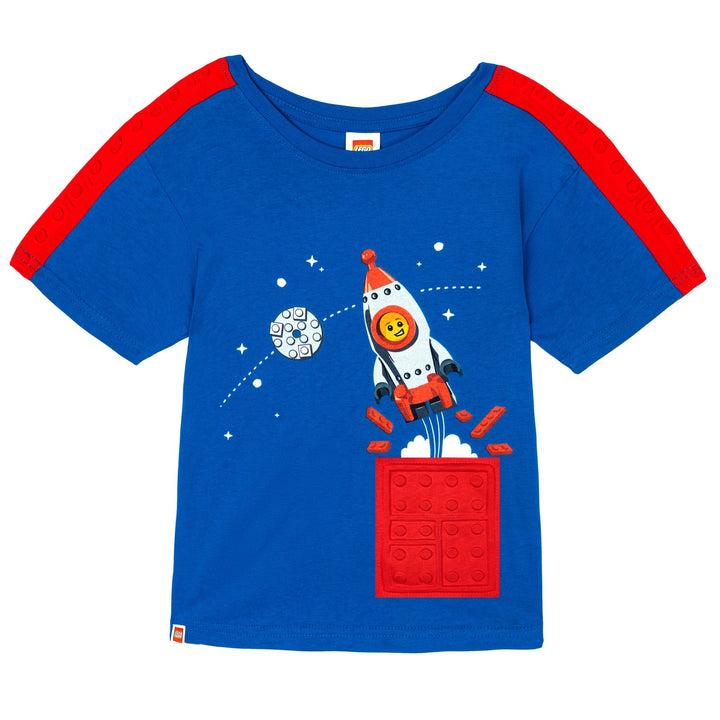 LEGO Boys' Short Sleeve T-Shirt Blue Embossed Space