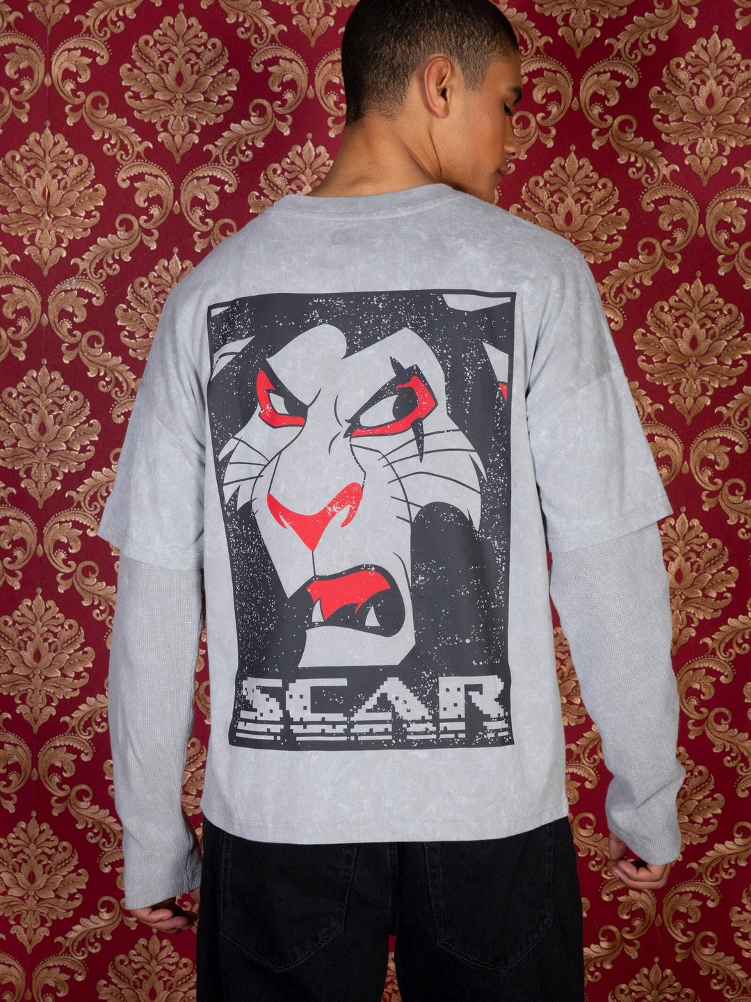 Disney Lion King Scar Women's Long Sleeve Layered T-Shirt Grey Cloud