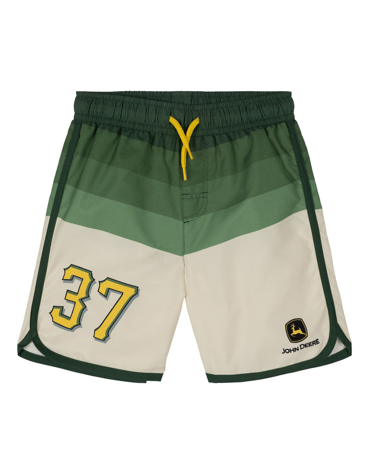 John Deere Boys' 2-Piece Rash Guard and Swim Trunks Set Ivory Dark Green