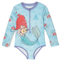 The Little Mermaid Princess Ariel Girls' Zip-Up One Piece Swimsuit Light Blue