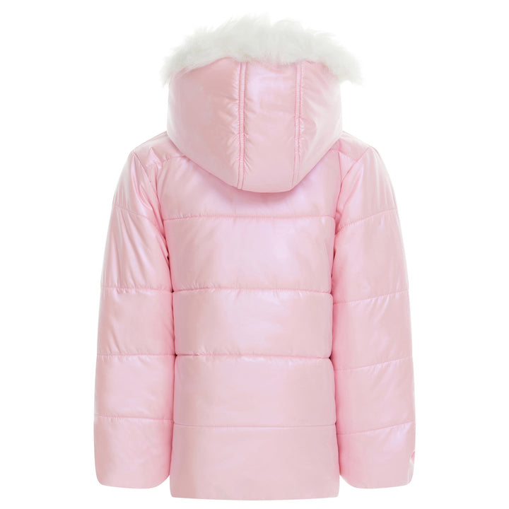 Minnie Mouse Girls' Faux Fur Hooded Puffer Coat Pink Daisy