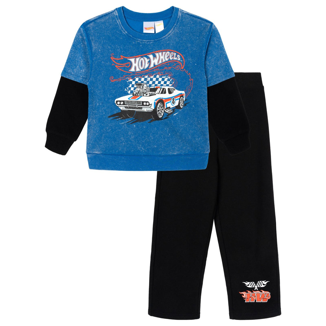 Hot Wheels Boys' Fleece 2-Piece Sweatshirt and Pants Set Blue Black