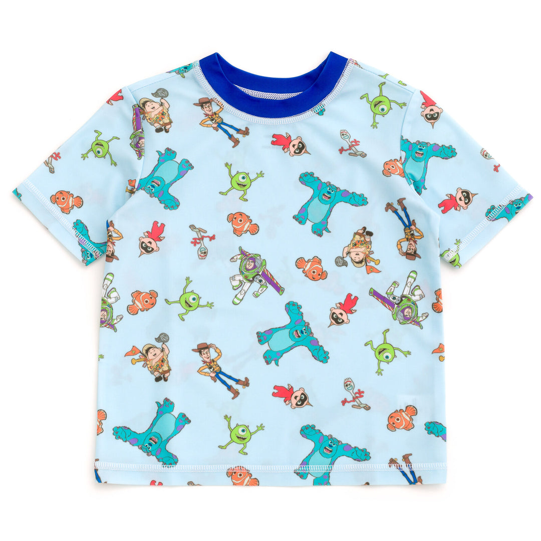 Disney Pixar Boys' 2-Piece Rash Guard and Swim Trunks Set Sky Blue