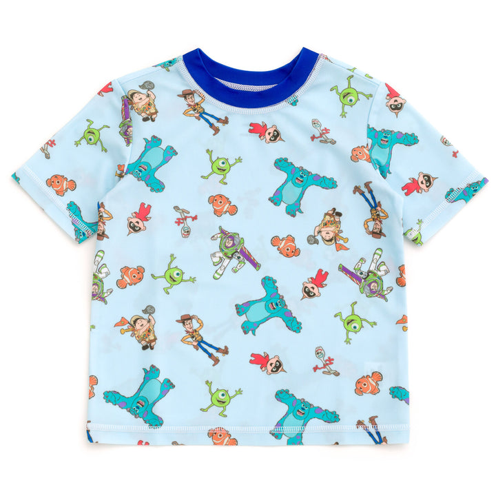 Disney Pixar Boys' 2-Piece Rash Guard and Swim Trunks Set Sky Blue