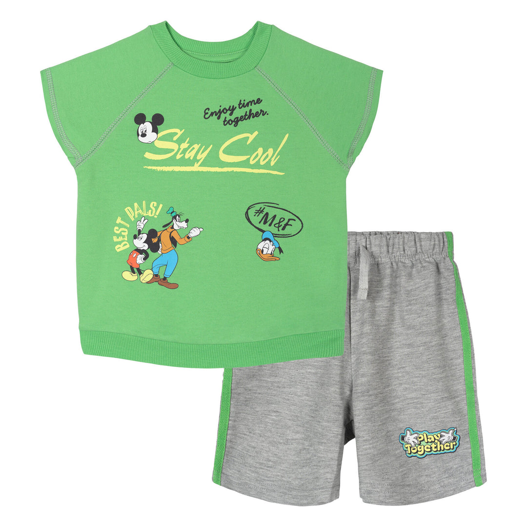 Disney Mickey Mouse Boys' 2-Piece T-Shirt and Shorts Set Green Grey
