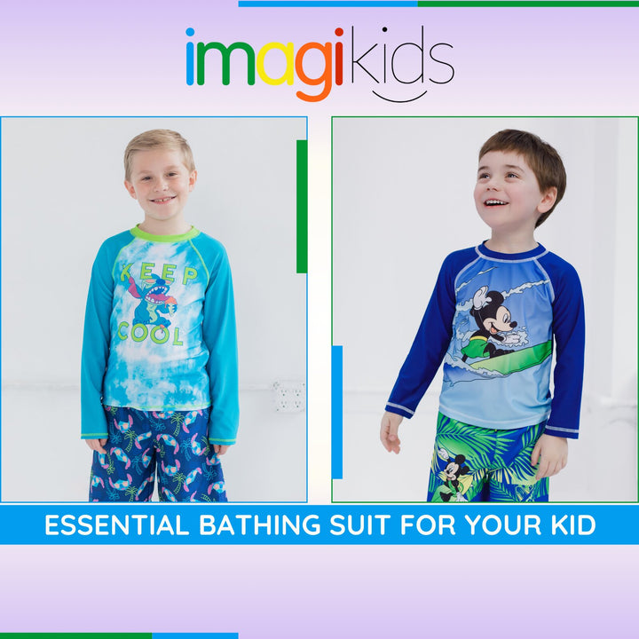Disney Mickey Mouse 2-Piece Swimwear Rash Guard and Swim Trunks Set Surf Navy