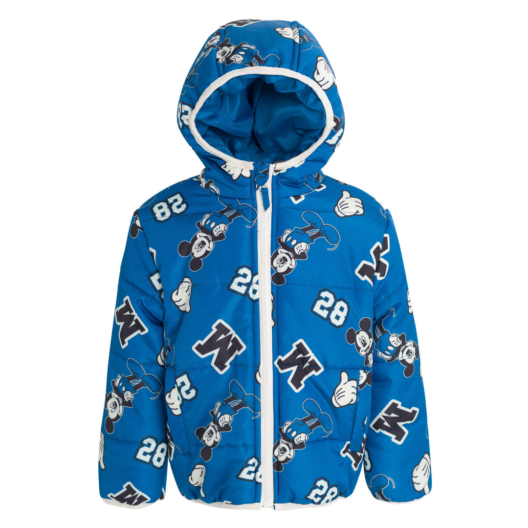 Disney Mickey Mouse Boys' Hooded Zip-Up Puffer Coat Navy