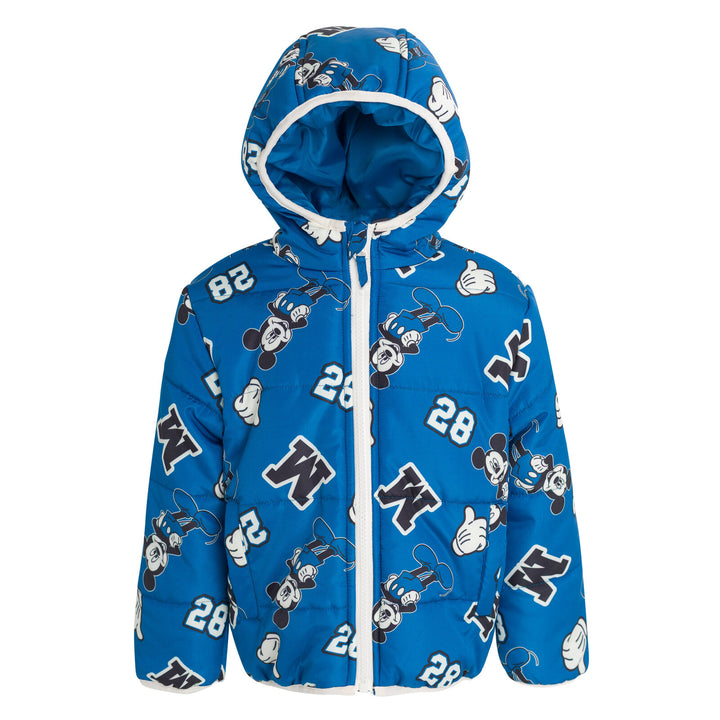Disney Mickey Mouse Boys' Hooded Zip-Up Puffer Coat Navy