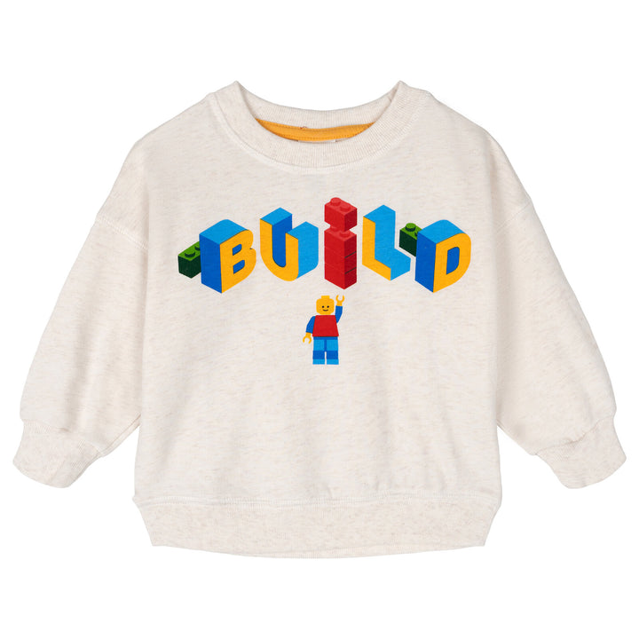 LEGO Boys' Crewneck Pullover Sweatshirt Oatmeal Minifigure