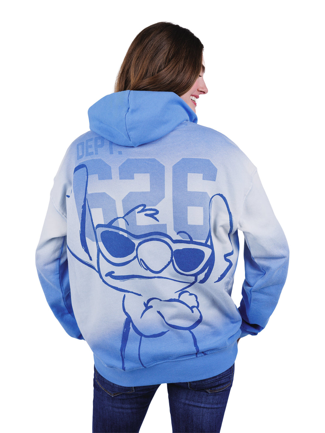 Lilo & Stitch Women's French Terry Drop Shoulder Pullover Hoodie Ombre Blue