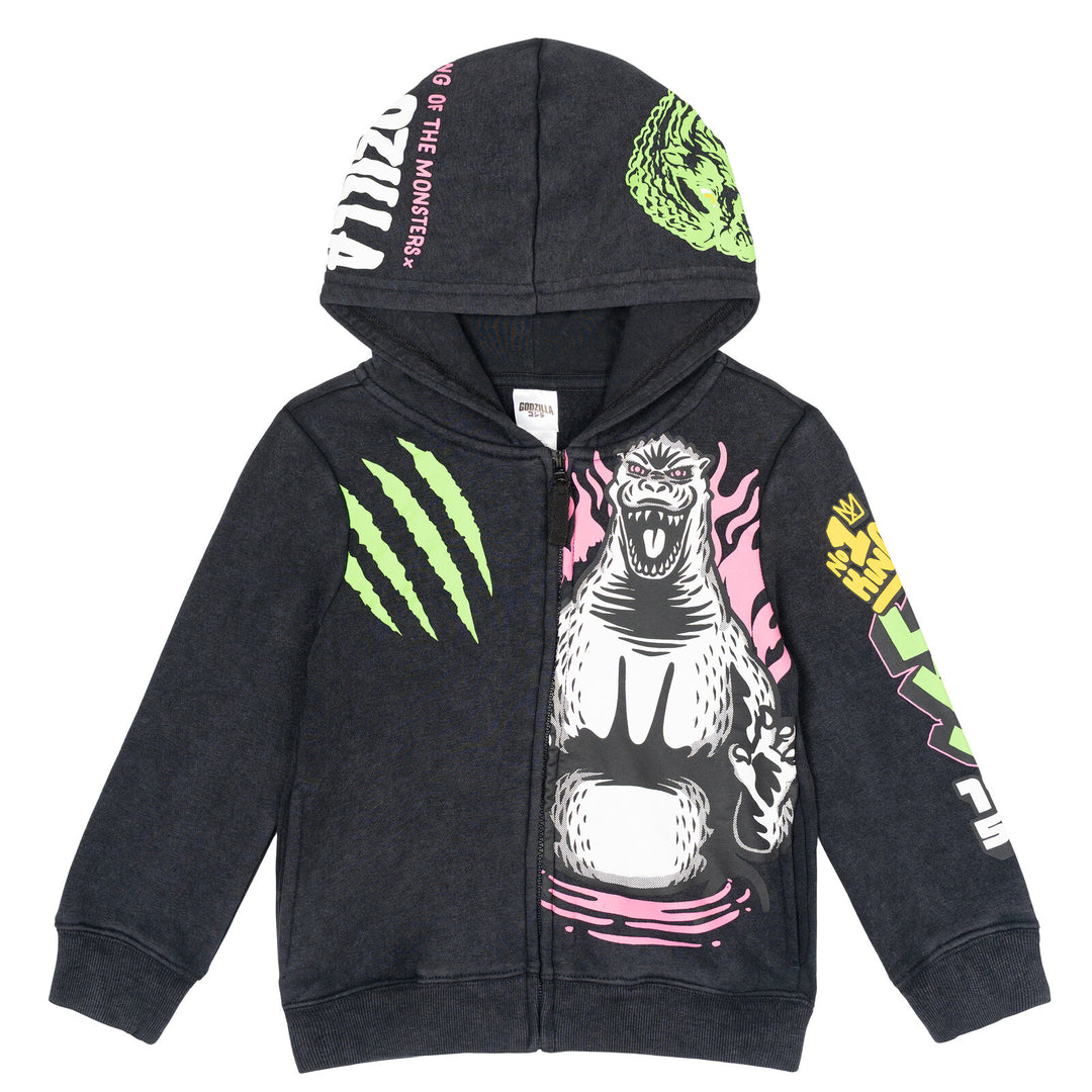 Godzilla Boys' Fleece Zip Up Hoodie Dark Grey