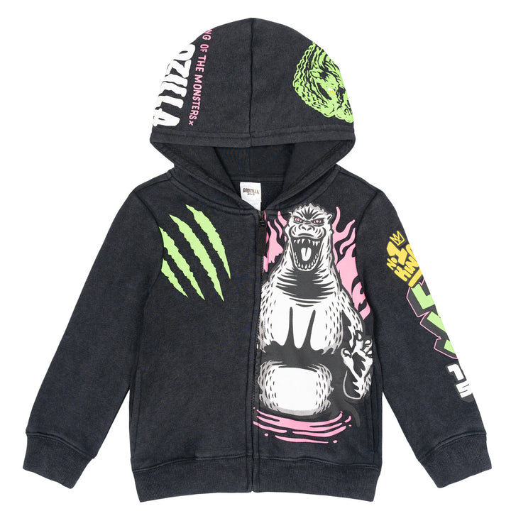 Godzilla Men's Fleece Zip Up Hoodie Charcoal