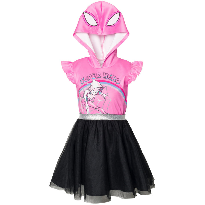 Marvel Ghost-Spider Girls' Cosplay Hooded Tutu Dress Ghost Pink