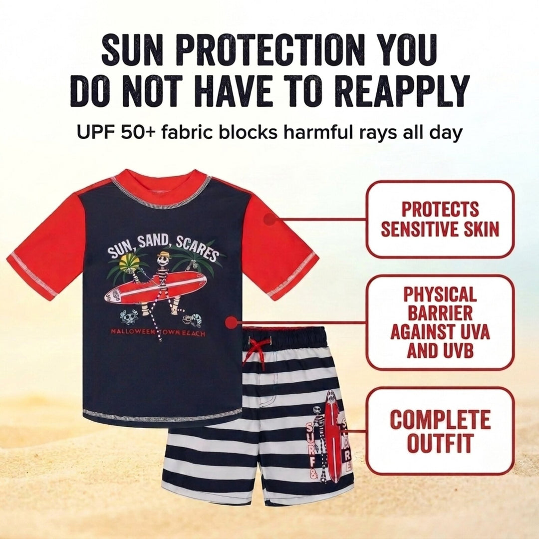 Nightmare Before Christmas Jack Skellington Boys' 2-Piece Rash Guard Set Red