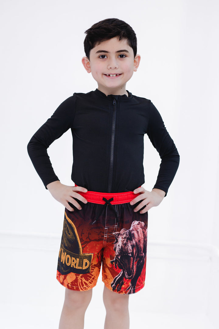 Jurassic World Jurassic Park T-Rex Little Boys' Quick Dry Swim Trunks Black Red