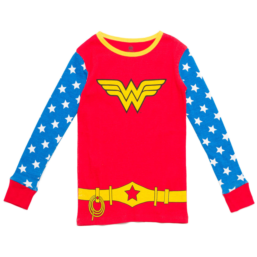 DC Comics Justice League Wonder Woman 2-Piece Long Sleeve Pajama Set Red Blue